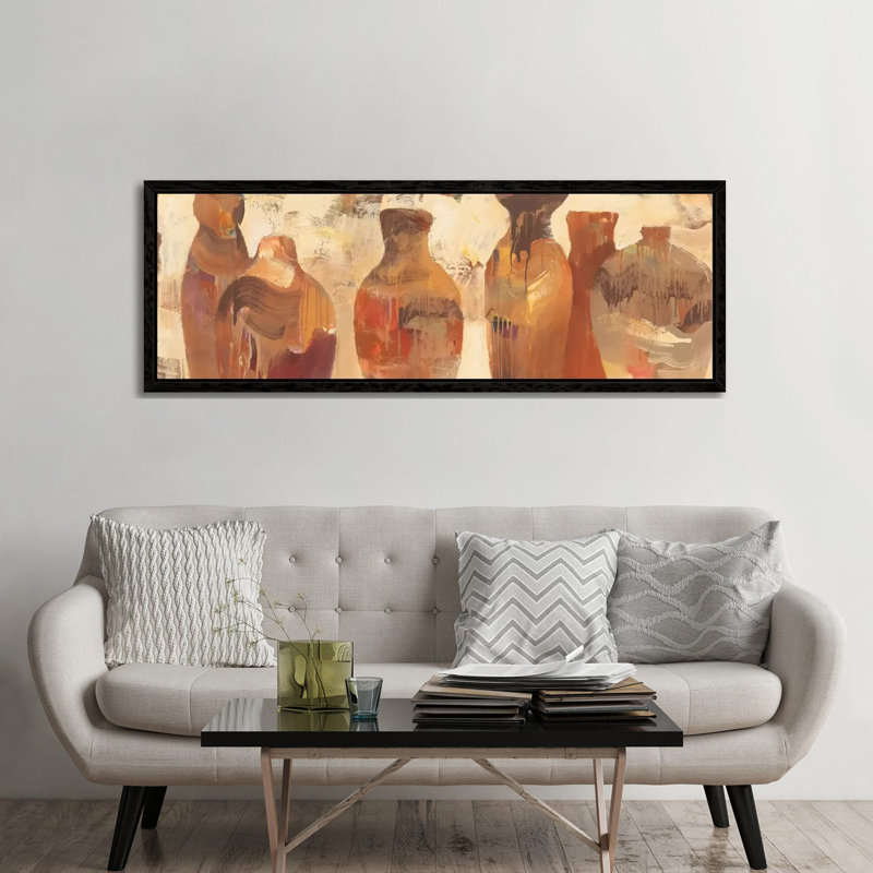 Southwestern Vessels by Albena Hristova - Wrapped Canvas Panoramic Painting, 30.48 cm H x 91.44 cm W, Black Floater Framed