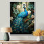 Zellie Teal Peacock - monochrome, art mural paon-151568036-192523268-192523277