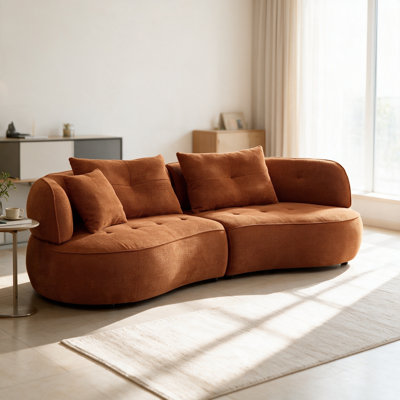 Canapé modulaire courbé 4 places Cloud, canapé modulaire en tissu orange, structure en bois massif et mousse haute densité avec 4 coussins amovibles