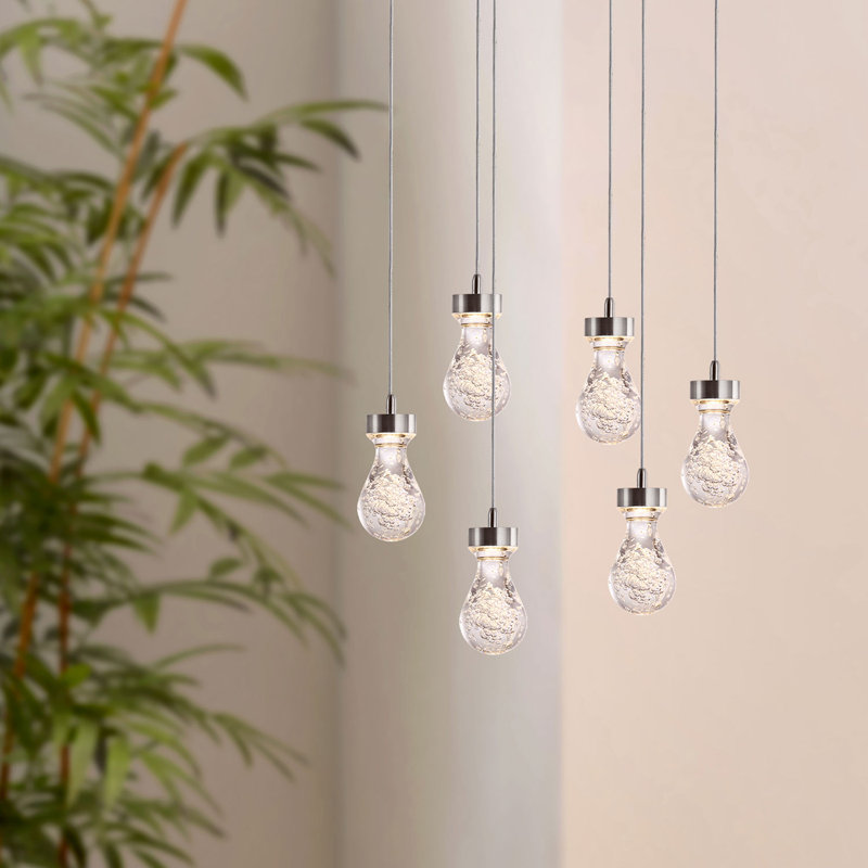 Luminaire suspendu grappe 6 lumières Atoka, Nickel