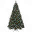 Arbre de Noël à charnières pré-décoré 9 pi avec 940 pointes givrées, 103 pommes de pin, 309 baies rouges, 600 lumières, base en métal pour les fêtes-252516331-252516324