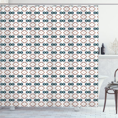 East Urban Home Geometric Shower Curtain Squares Plain Background Petrol Blue White