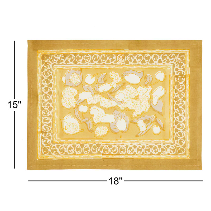 Forest Harvest 100% Cotton Rectangle Placemats, Mustard/Gray/White