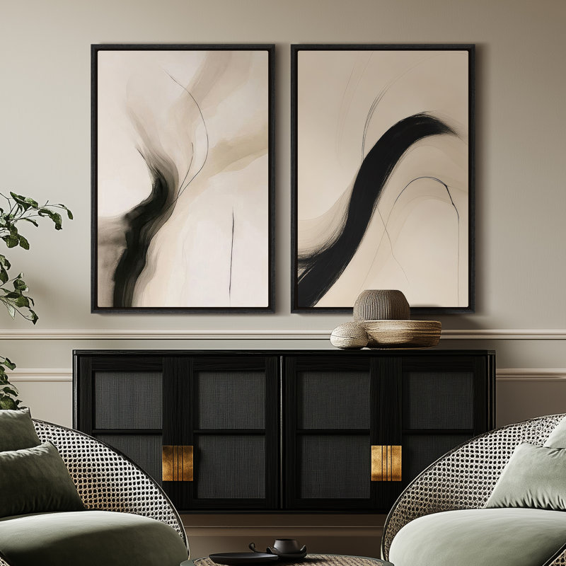 Framed Canvas Wall Art - Vintage Abstract Wall Prints for Bedroom, 24" H x 16" W, Black