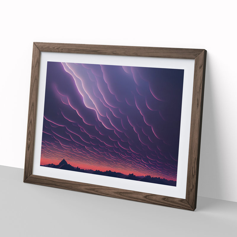 Alert Clouds - Single Picture Frame Print, 46cm H x 64cm W x 2cm D, Walnut