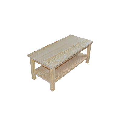 Table basse Versishoft en bois massif avec tablette Amish