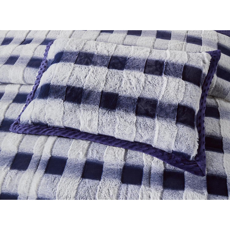 Microfiber Chequered Bedspread, Blue/Navy, King Bedspread + 2 King Pillowcases
