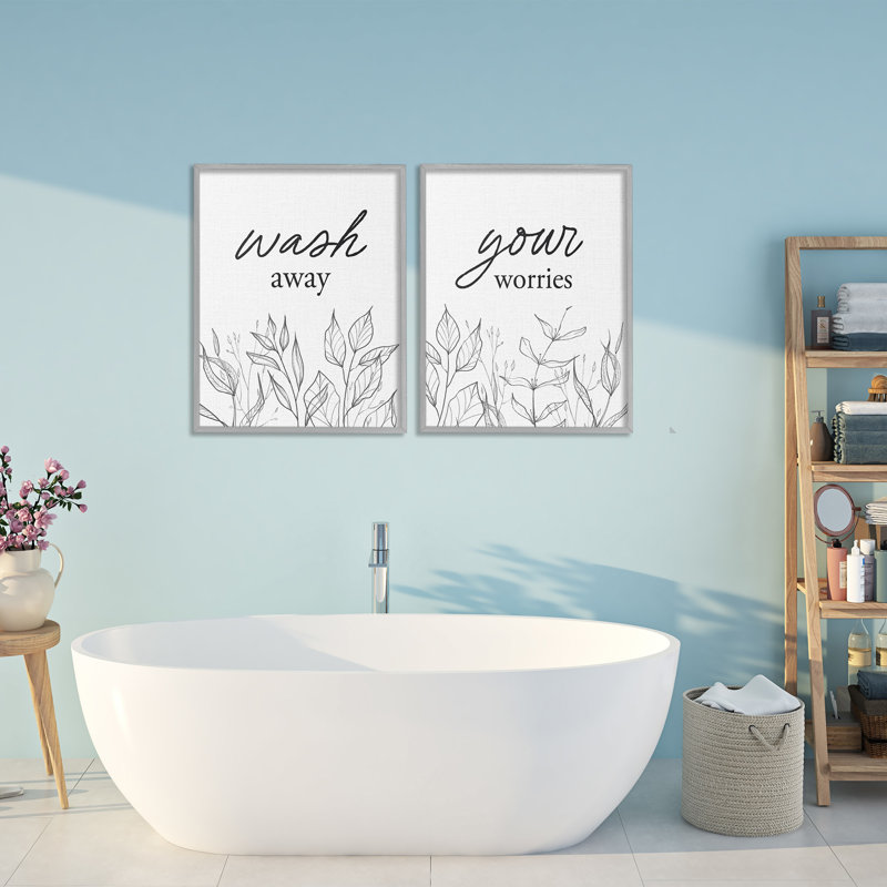 Ensemble de 2 giclées encadrées par Washed Worries Minimalist Leaves, Estampe numérique Farmhouse, H 30 po x l 24 po