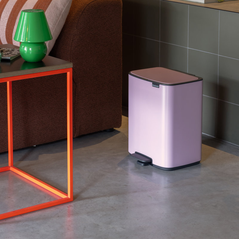 Brabantia Bo Pedal Bin, 12 L, 36.9cm H x 29.2cm W x 26.3cm D, Lilac Pink
