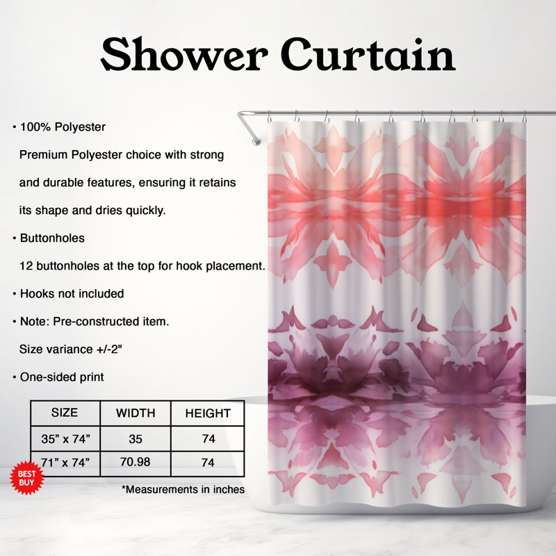 Rose chaud - Rideau de douche Premium, H 74 po x l 71 po