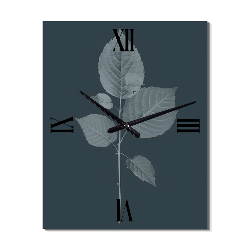 Minimal Leaf Monochromatic - Flowers Wall Clock, Medium