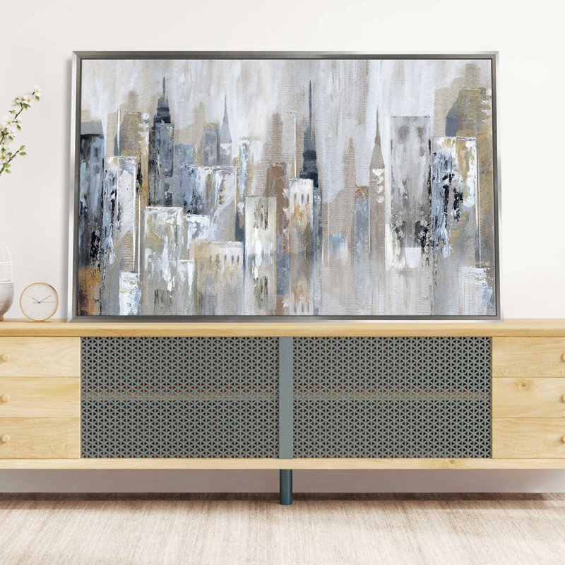 Bay City Reflection - peinture sur toile à cadre flottant, L 51,5 po x H 31,5 po, Encadrement argenté