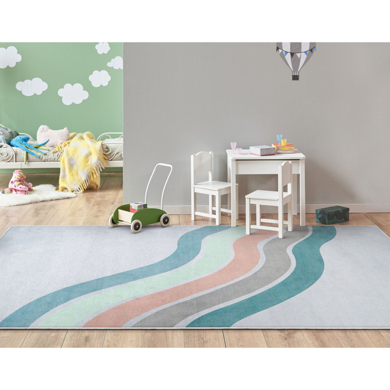 Tapis arc-en-ciel moderne Asusena, Rectangle 3 pi 3 po x 5 pi, Vert
