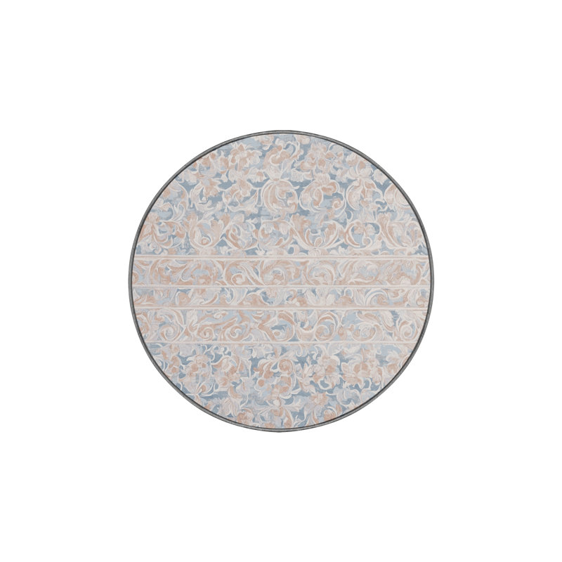 Machine Washable Gray Area Rug, Round 4'