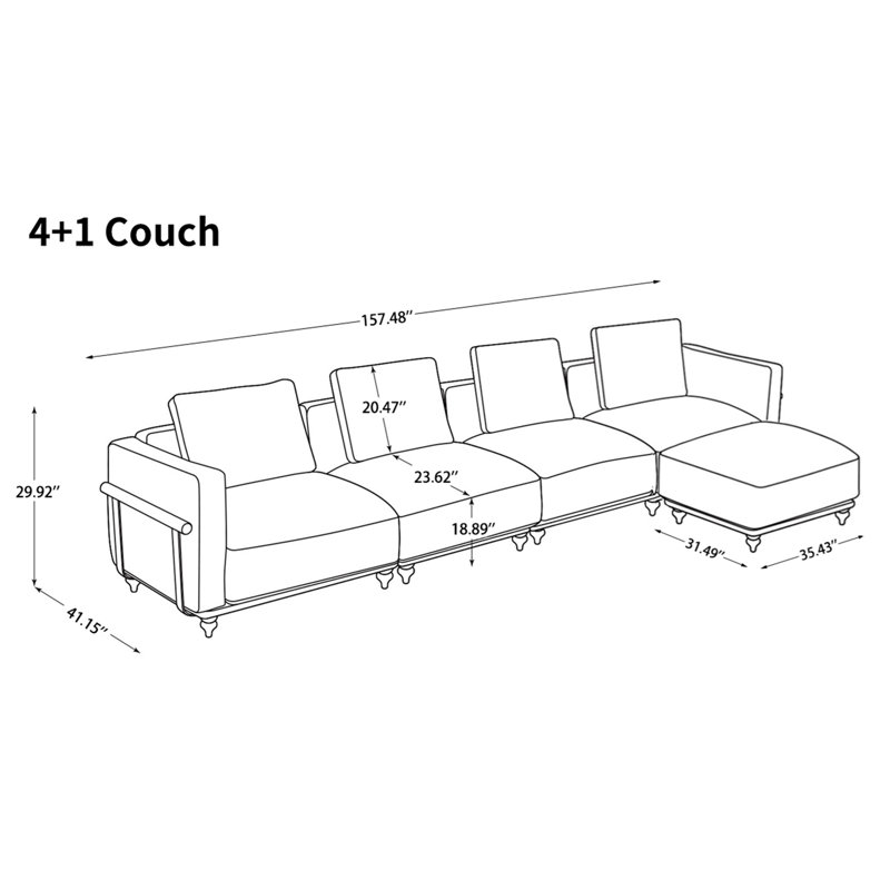 Modular Cloud Sofa with Down-Filled Cushion, 30" H x 157.48" W x 41.15" D