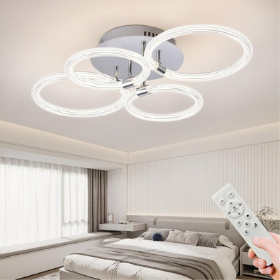 Modern LED Ceiling Light, Flush Mount Ceiling Light with Dimmable Remote Control, 6rings Acrylic Ceiling Light Fixture for Bedroom, Living Room, Kitchen, Office Lamps (4 Heads)