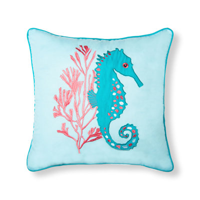 Wrightson Seahorse & Coral Embroidered Throw Pillow