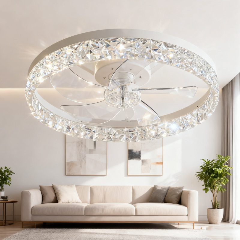 19" White Ceiling Fans With Lights,Dimmable,Ceiling Fan Flush Mount,Modern Ceiling Fans With Lights For Bedroom, White