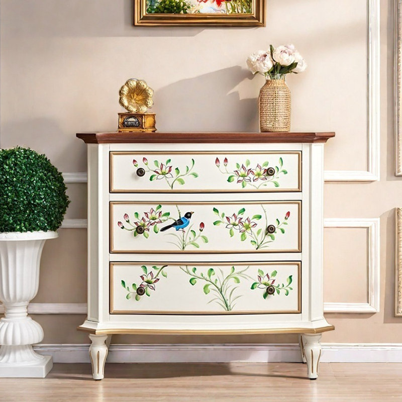 Commode décorative vintage à trois tiroirs peinte à la main