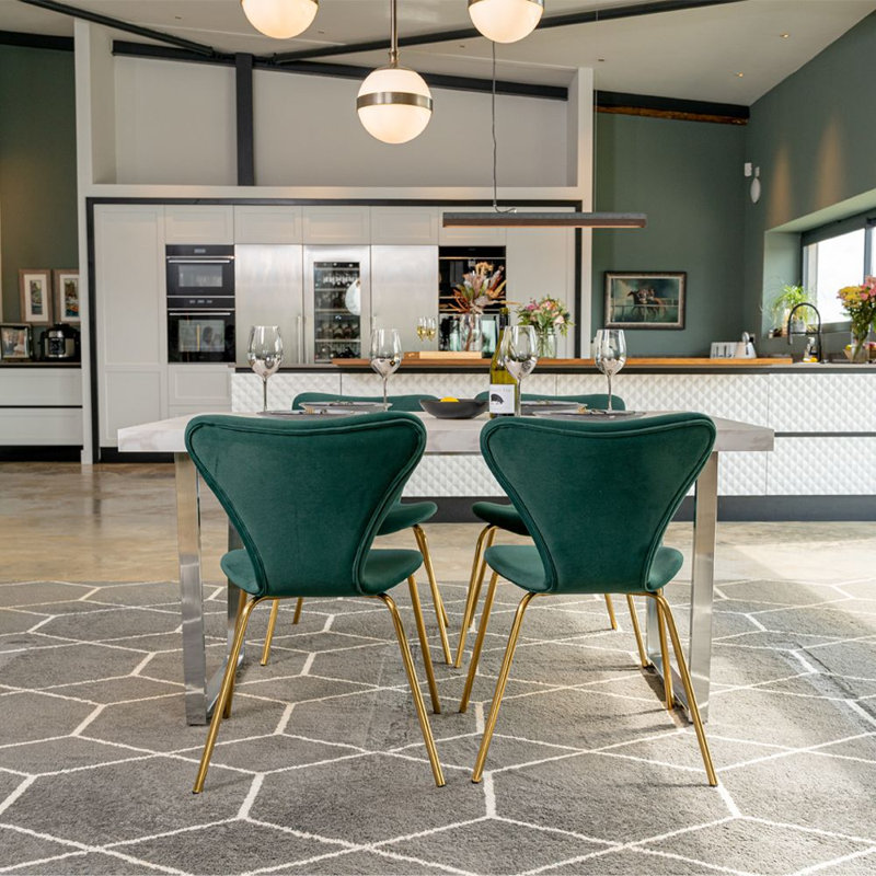 Ashaud 47cm H Polyester Blend Upholstered Metal Upholstered Back Side Chair, Dark Green, Gold