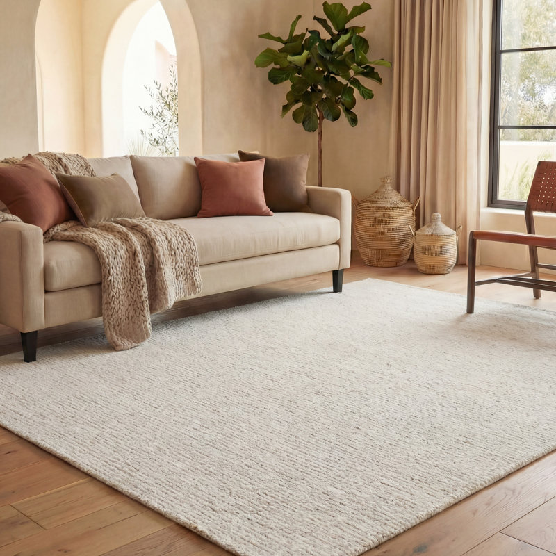 Tapis ivoire / beige en laine touffeté à la main Maja, Rectangulaire 8 pi x 10 pi