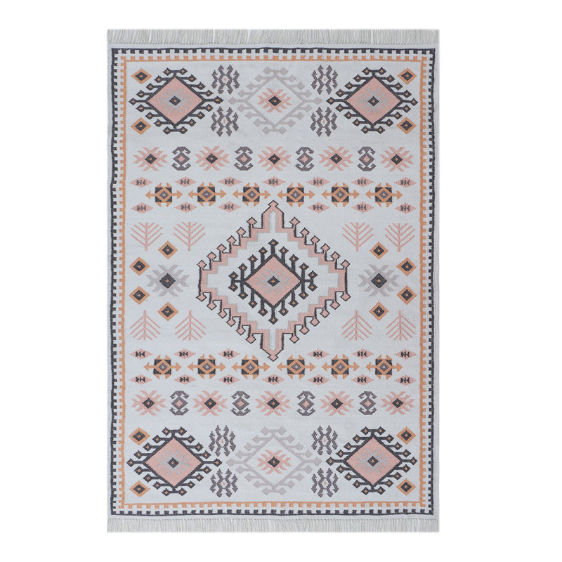 Agra Southwestern Area Rug in Pink/Black/Orange, Rectangle 9' x 12'