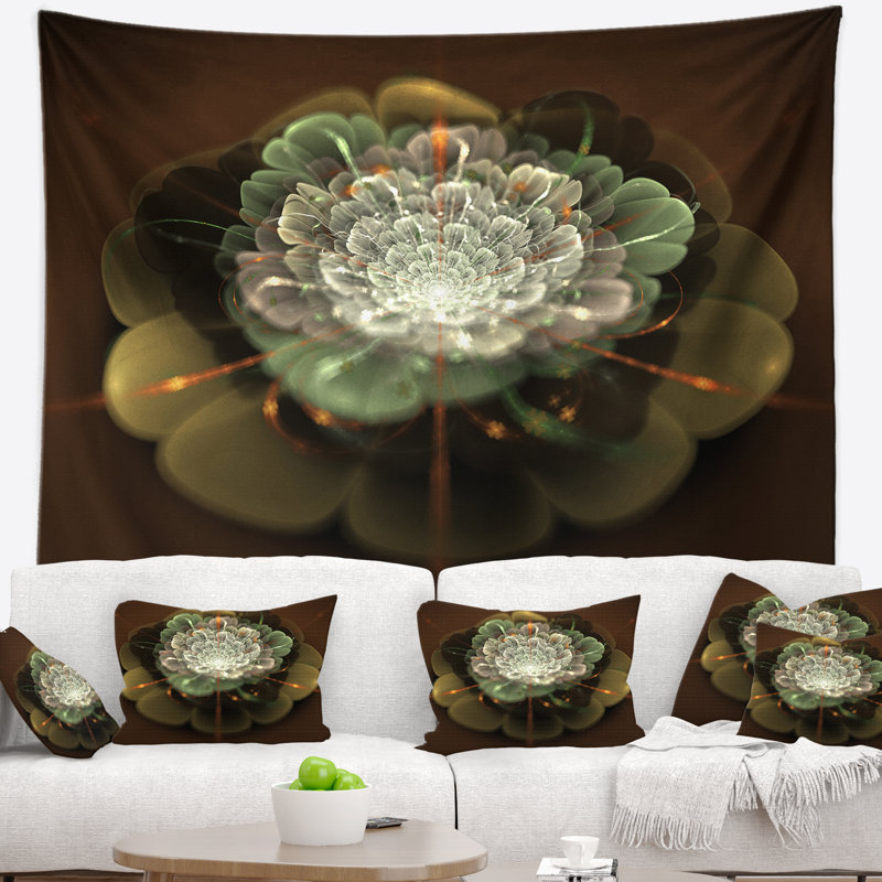 Fleur blanche fractale sur tapisserie brune, H 50 po x l 60 po