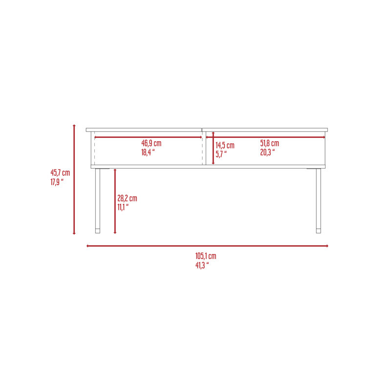 Table basse à plateau relevable 18 pouces avec 1 tablette, espresso / onyx carbone