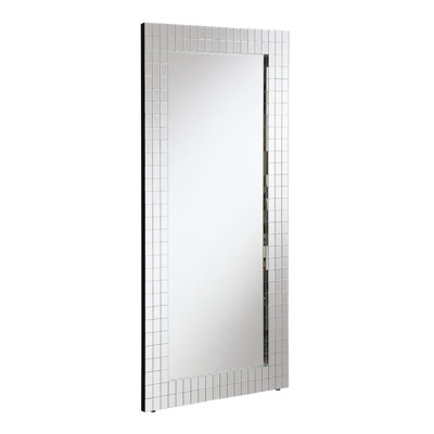Miroir de sol décoratif avec cadre en miroir biseauté et conception de style mosaïque, dimension intérieure de L 22 po x 61 po, largeur de 32 po, hauteur de 71 po, profondeur de 2 po, poids de 68 lb, couleur principale argentée, matériau mosaïque, biseauté,
