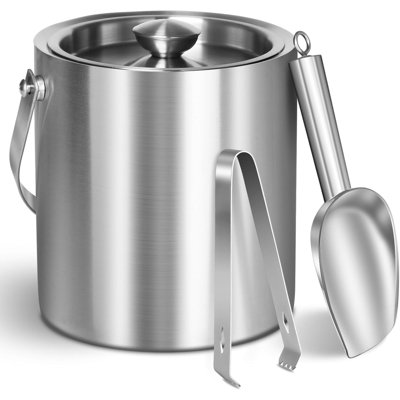 Ice Bucket With Lid & Tong Well Made Insulated Stainless Steel Keep Ice Frozen Longer Ideal For Cocktail Bar Parties Chilling Wine Champagne 2 Liter Stainless Steel