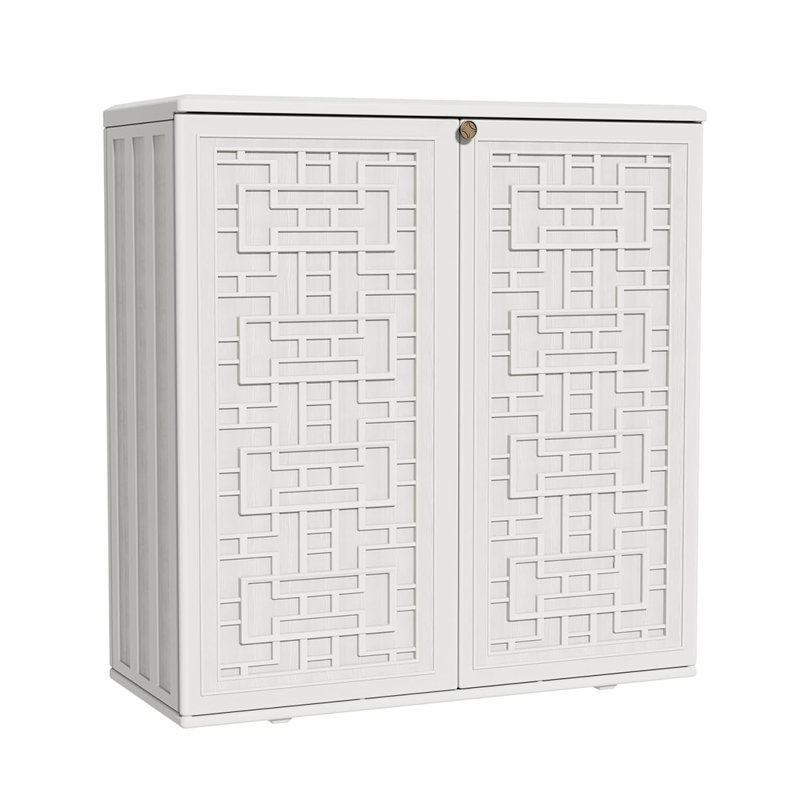 Remise de rangement extérieure en plastique l 34,3 po x H 36,2 po avec une tablette, Blanc cassé / blanc