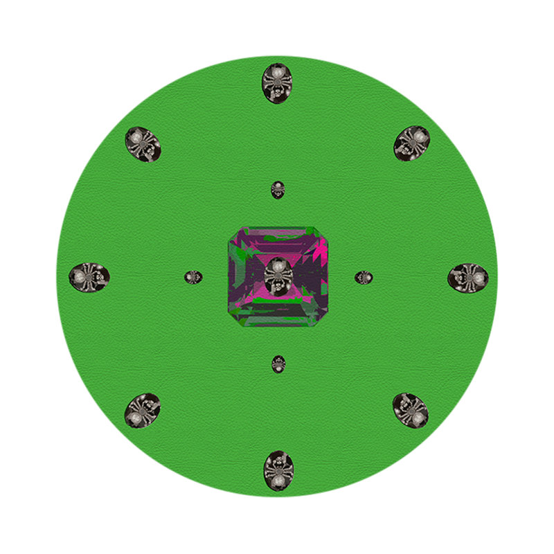 Asscher Purple Rain Vegan Leather Round Coasters, Acid Green
