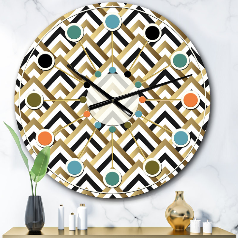 Triangle doré noir et blanc - horloge murale moderne Mid-Century, Petit