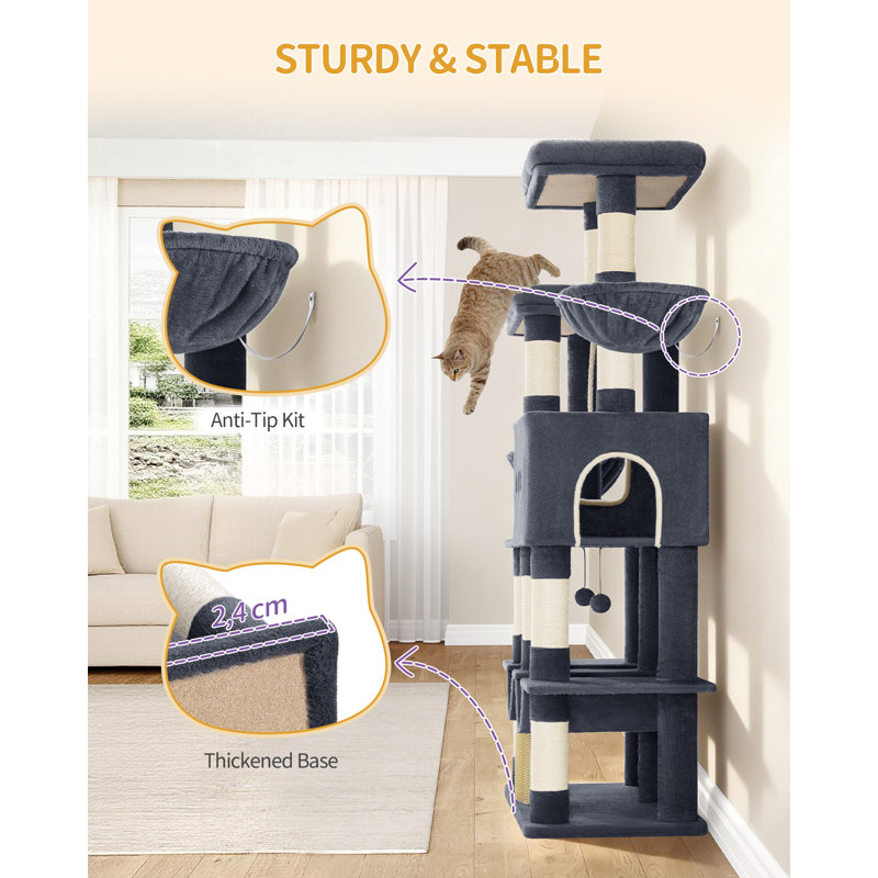 176 cm H Cat Tree / Condo, Dark Grey