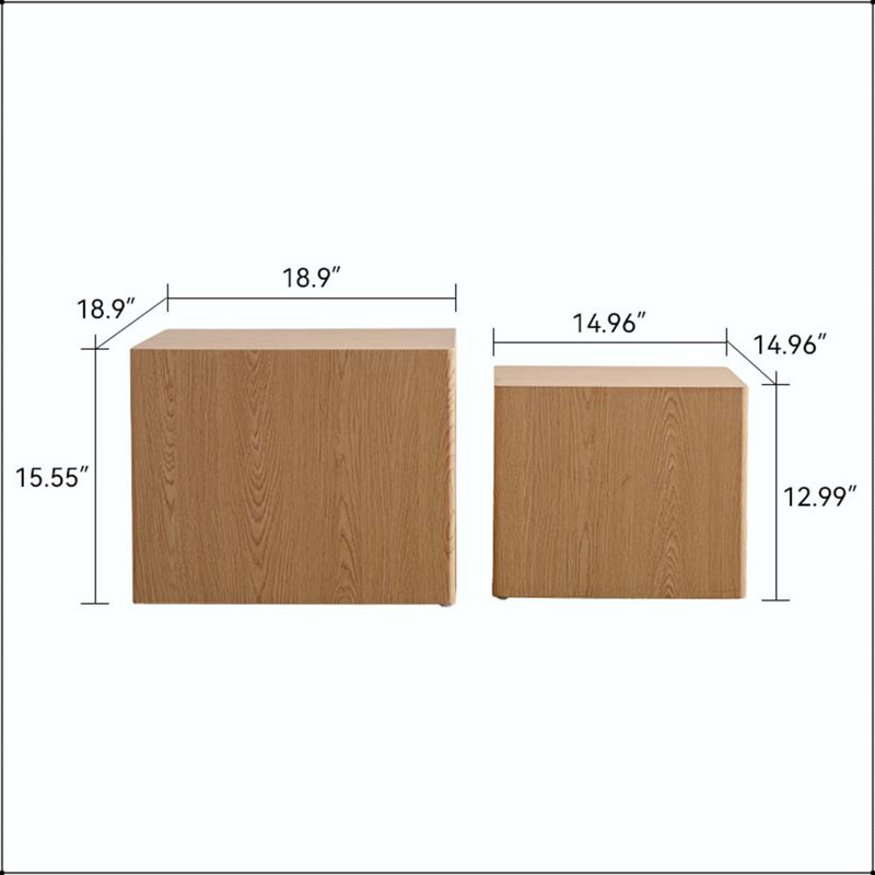 Ensemble de tables basses gigognes avec grain de bois naturel et entièrement assemblé, 15.16" H x 18.9" W x 18.9" D