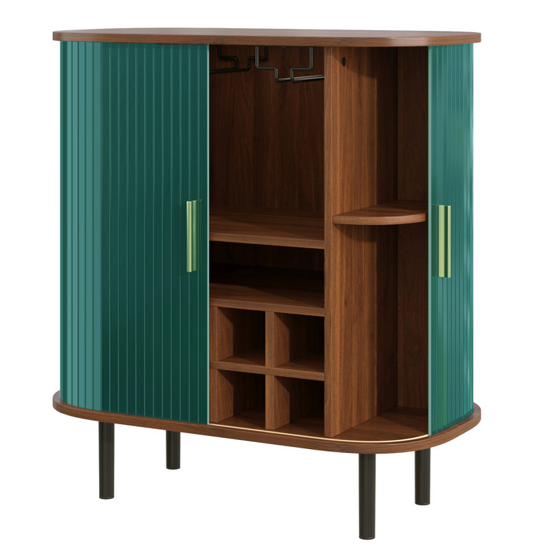 28"W Home Bar Cabinet With Wine Rack, Green
