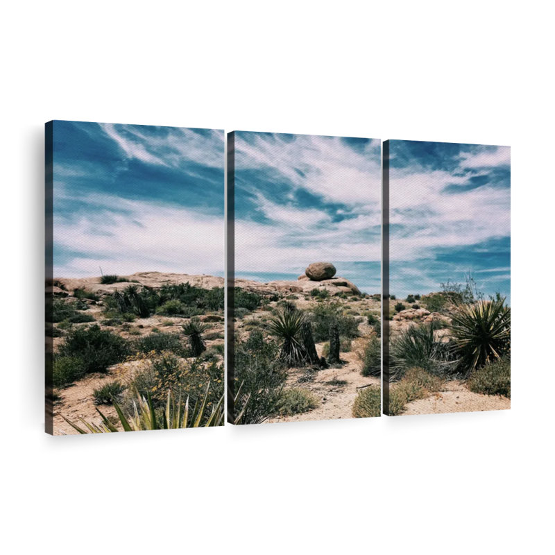Green and Beige Desert Landscape 3-Piece Canvas Print