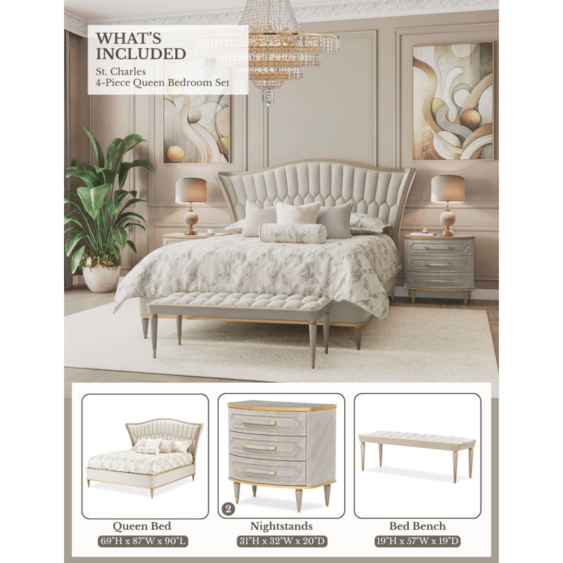 St. Charles Queen 4-Piece Bedroom Set - Dove Gray, Queen