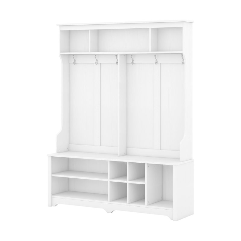 Modern Hallway Hall Tree with Metal Hooks and Storage Space, Multi-Functional Entryway Coat Rack with Shoe Cubbies