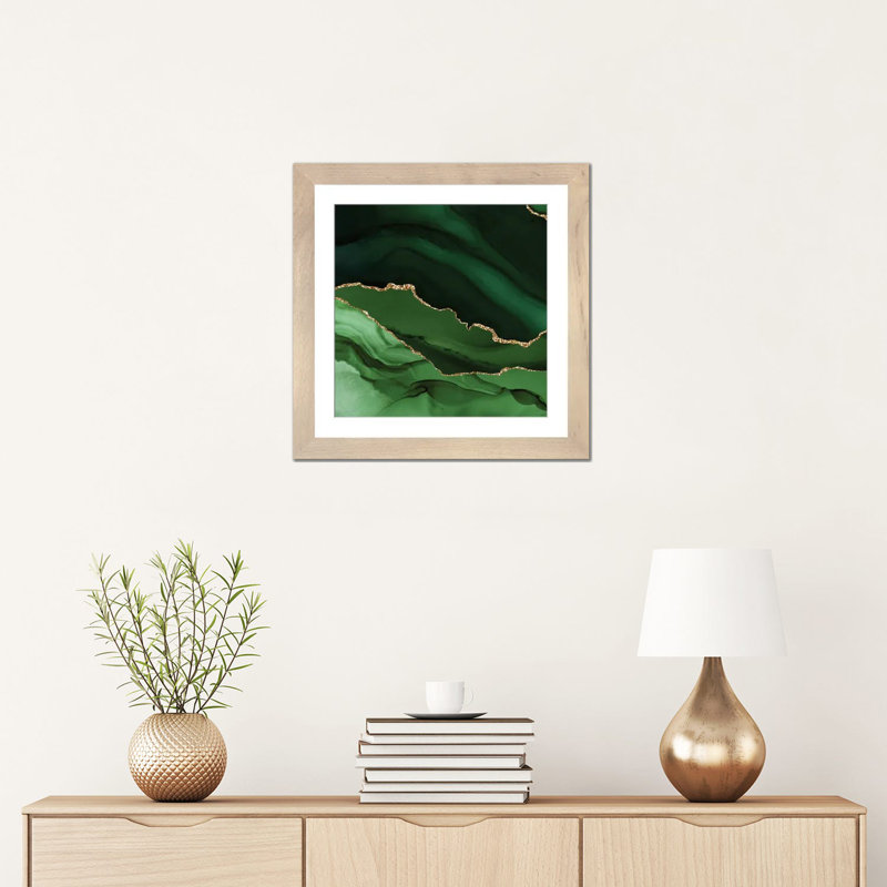 Green Gold Agate Texture XII, 16" H x 16" W x 1" D, White, Natural Wood Open Corner Framed Paper