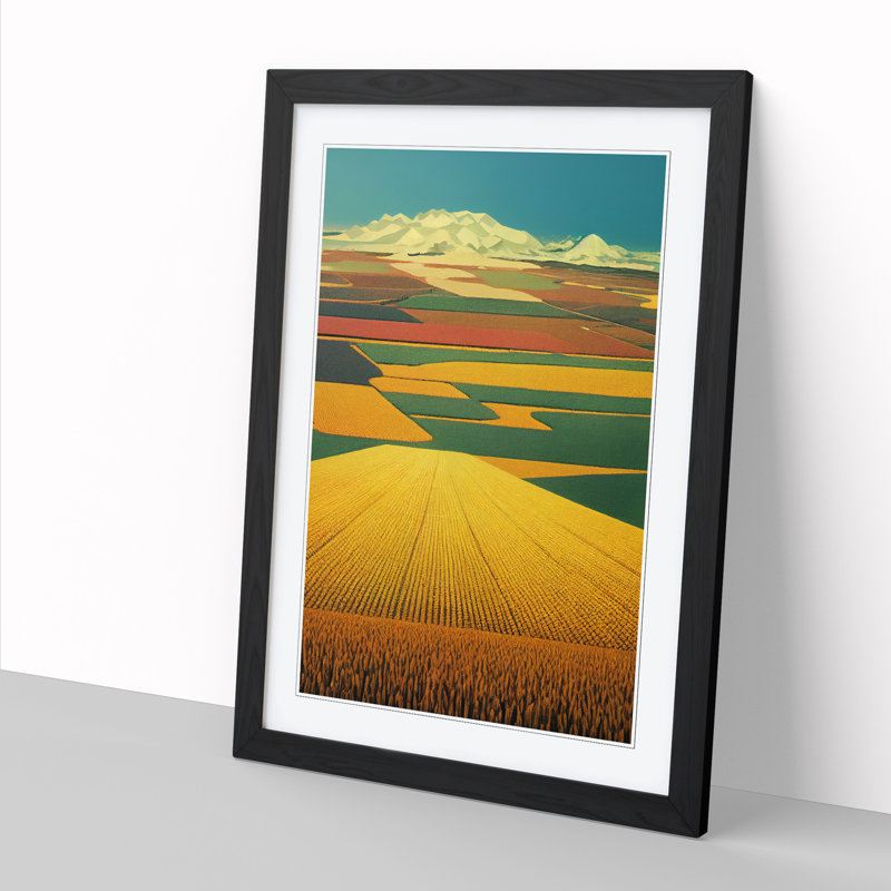 Wheat Field Landscape Art - Single Picture Frame Print, Black, 46cm H x 34cm W x 2cm D
