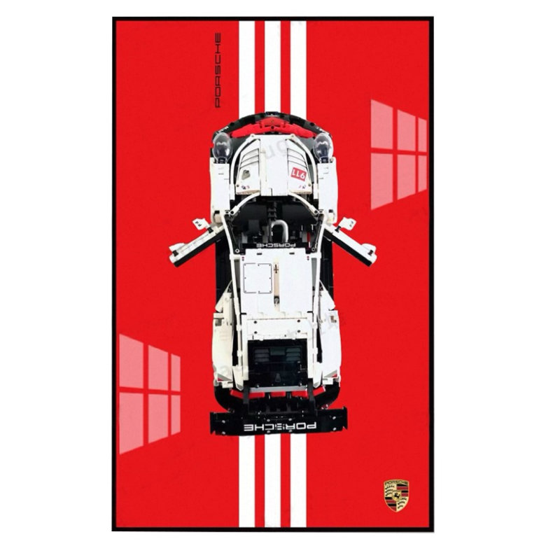 Voiture d'assemblage avec affiche, art mural