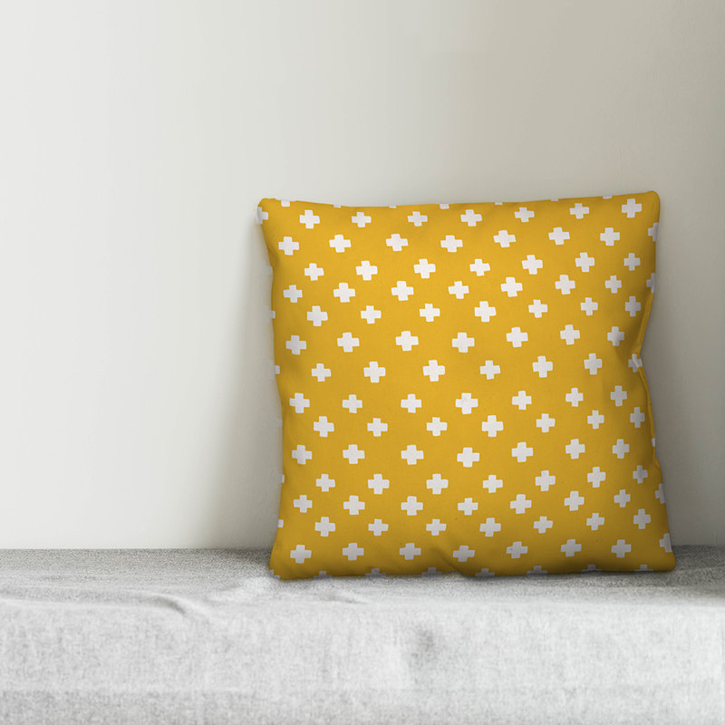 Polka Dots Reversible Throw Pillow, 20" x 20", Yellow Geometric 1