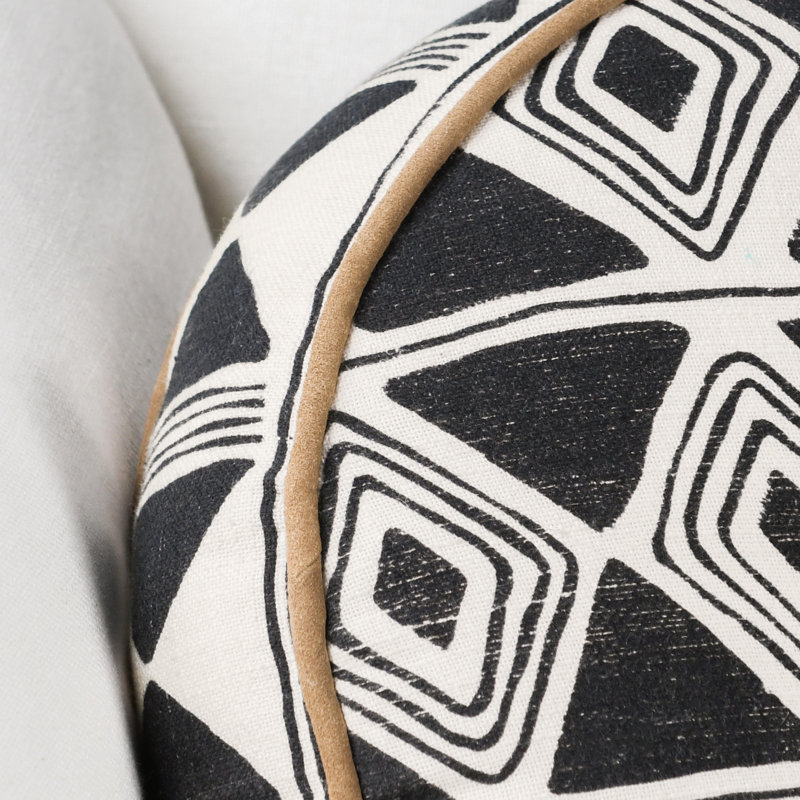 Nubia Rustic Geometric Cotton Round Throw Pillow