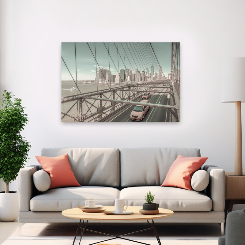 «Brooklyn Bridge Skyline Retro Vintage Abstract Architecture City», reproduction d'art murale, H 40 po x l 60 po