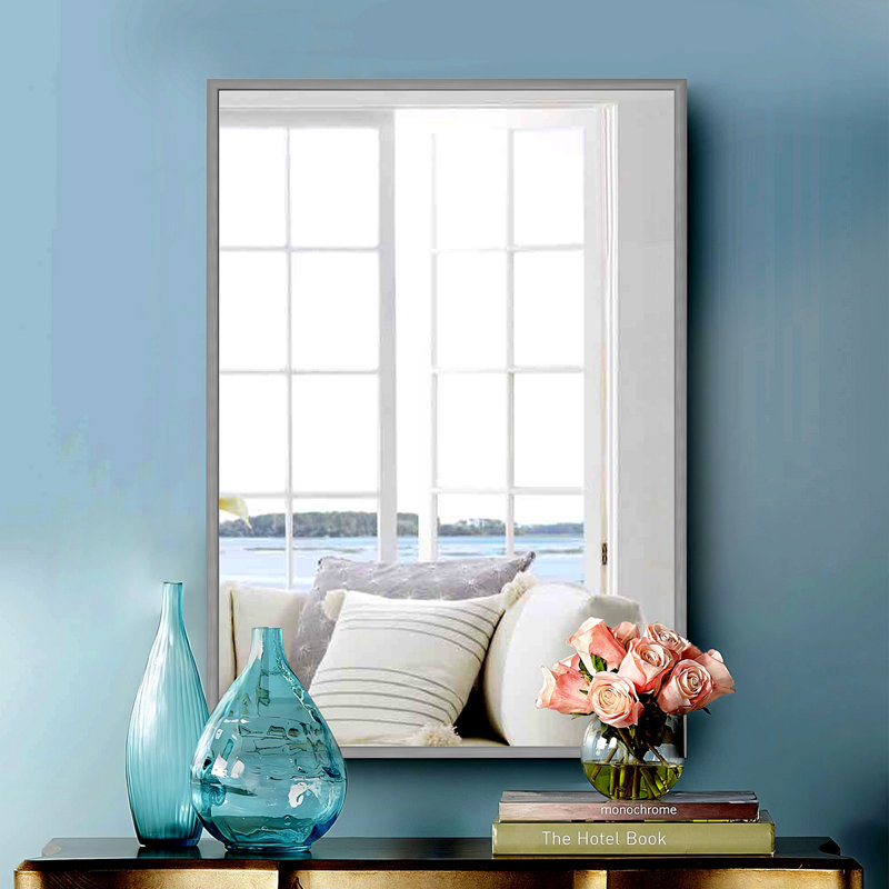 Miroir mural pleine longueur en métal avec support intégré, Argent argent, 38,07 po x 26,07 po