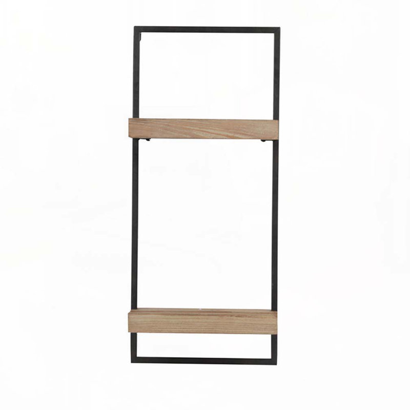 12x6x27" Iron and Wood Wall Shelf With Two Shelves