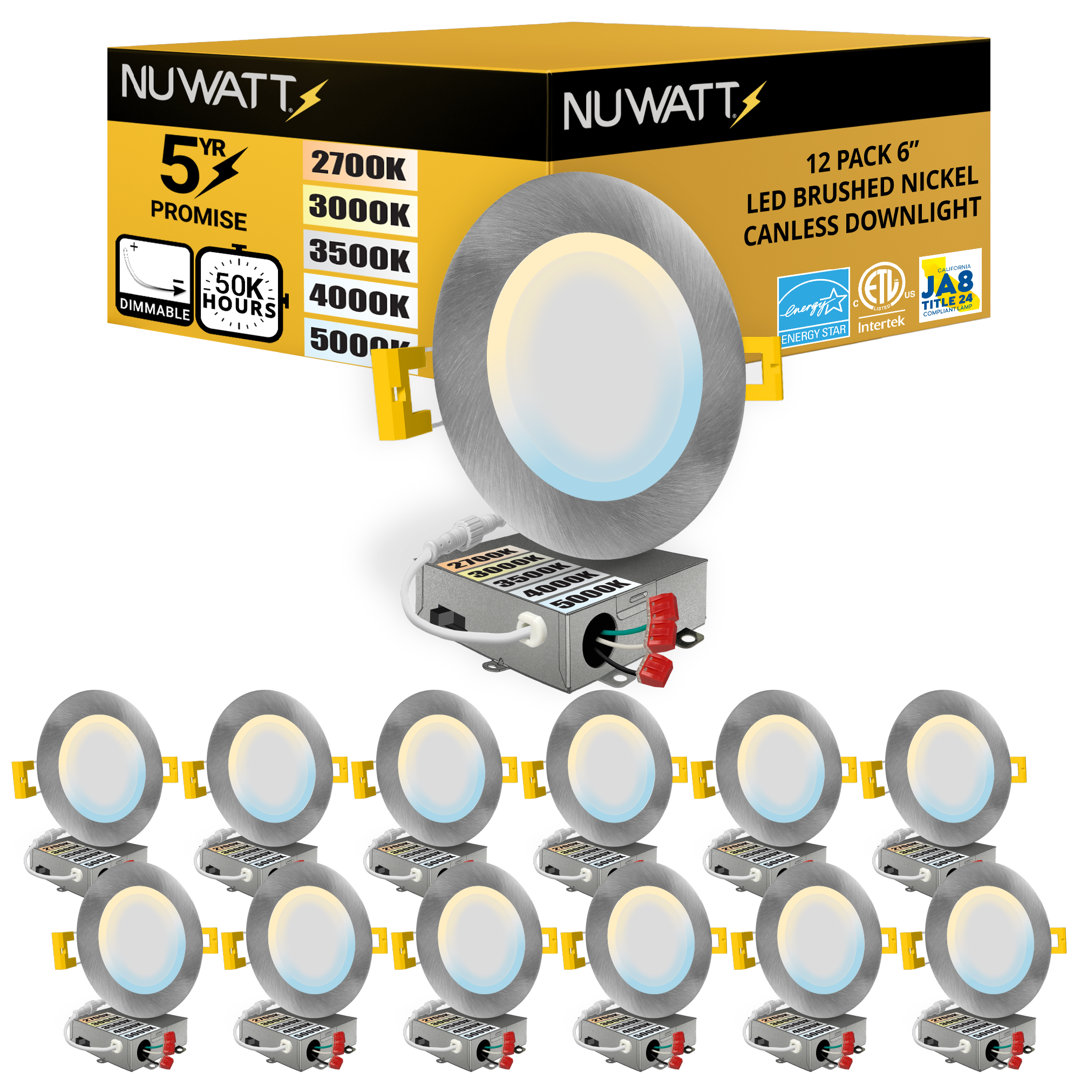 6'' Ultra Slim Selectable CCT New Construction LED Canless Recessed Lighting Kit (Set of 12) NUWATT 