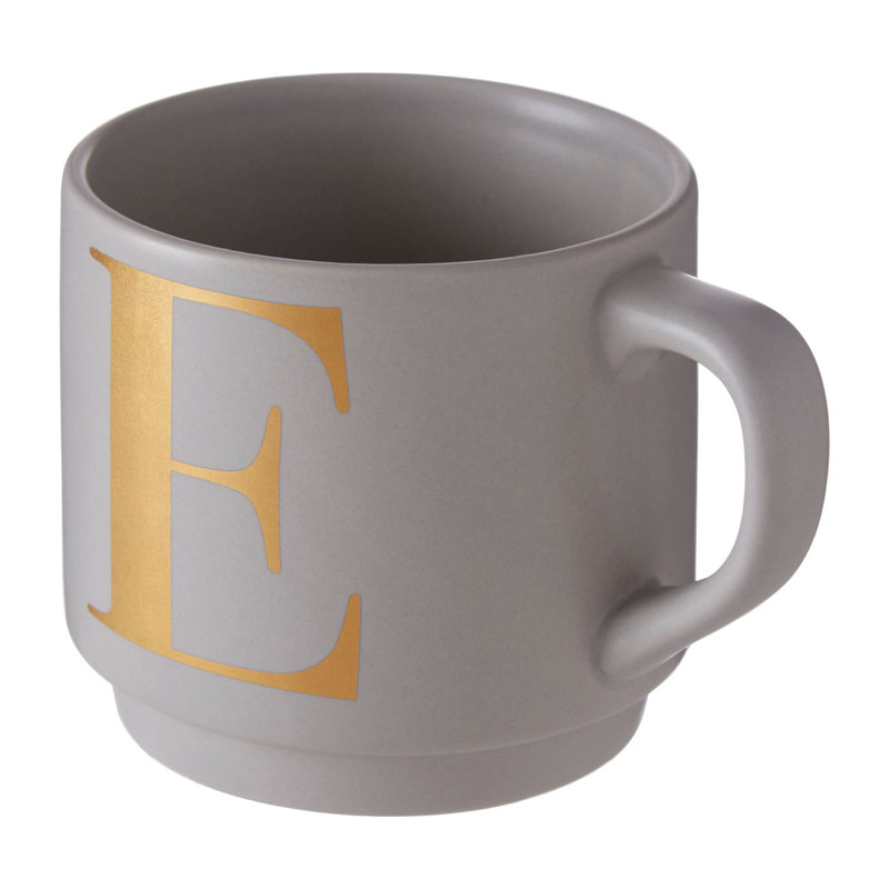 Ethel Porcelain Coffee Mug, E, Grey/Gold