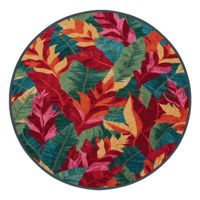 Machine Washable Botanical Red Area Rug